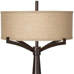 Franklin Iron Works Tremont Modern Mid Century Table Lamps 31 1/2" Tall Set Of 2 Rich Bronze Iron Burlap Fabric Drum Shade For Bedroom Living Room -Home Lighting GUEST 0014347d bdea 4ec3 a0eb 25d328af36d0