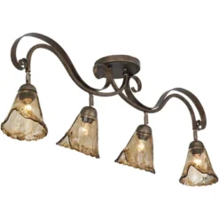 Pro Track 4-Head Ceiling Track Light Fixture Kit Adjustable Brown Bronze Finish Organic Amber Glass Western Kitchen Bathroom Living Room 41" Wide -Home Lighting GUEST 02dd5fa9 cdd3 4c89 9961 c85cbeb05ea4