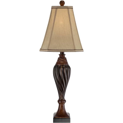 Regency Hill Traditional Table Lamp 28.5" Tall Carved Two Tone Brown Urn Shaped Beige Fabric Shade For Living Room Family Bedroom Bedside 7 Regency Hill Traditional Table Lamp 28.5" Tall Carved Two Tone Brown Urn Shaped Beige Fabric Shade For Living Room Family Bedroom Bedside - Image 5