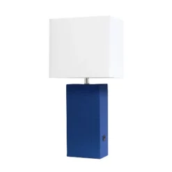 21" Lexington Leather Base Modern Home Decor Bedside Table Lamp With USB Charging Port And Fabric Shade - Lalia Home -Home Lighting GUEST 0545499c 5e07 4c6d b25b 8dcec581e592