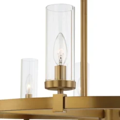 Stiffel Aron Brass Gold Wagon Wheel Chandelier 36" Wide Modern Clear Glass Shade 12-Light Fixture For Dining Room House Foyer Kitchen Island Entryway -Home Lighting GUEST 065ab444 a265 44f2 afa6 ad685d420eb1