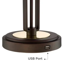 Franklin Iron Works Javier Industrial Table Lamp 24 1/2" High Bronze With USB Charging Port White Drum Shade For Bedroom Living Room Bedside Home Desk -Home Lighting GUEST 0670da15 56bd 4daa 99c3 f09f660ec246