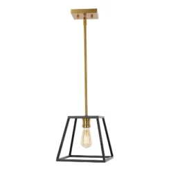 9.25" 1-Light Girard Farmhouse Industrial Iron LED Pendant Black/Brass Gold - JONATHAN Y -Home Lighting GUEST 0779f60a 3b95 469f b3ea 9c185d1ed82f