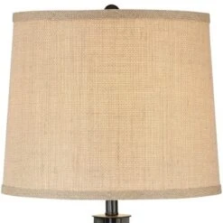 360 Lighting Heather Modern Industrial Table Lamps Set Of 2 With Round Risers 27 1/4" Tall Dark Iron USB Charging Port Iron Burlap Drum Shade For Desk -Home Lighting GUEST 07ff5460 fe26 4244 b1f1 0ac72e134aaf