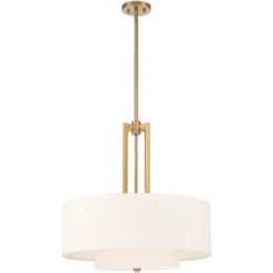 Possini Euro Design Sundry Warm Brass Pendant Chandelier 24" Wide Modern Double Drum Shades 4-Light Fixture For Dining Room House Foyer Kitchen Island -Home Lighting GUEST 08910e51 30b2 43c2 b576 d65de6e7ce98