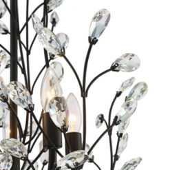 Regency Hill Aurine Matte Black Pendant Chandelier 18" Wide Modern Clear Crystal Glass Leaf 5-Light Fixture For Dining Room Foyer House Kitchen Island -Home Lighting GUEST 089639f4 6f79 4490 8ebb 0578d78cca9d