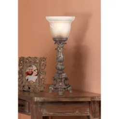 Regency Hill French LED Uplight Desk Table Lamp 18" High Beige Wash Candlestick Alabaster Glass Shade For Bedroom Bedside Office -Home Lighting GUEST 08e6f0e2 da94 422f 8b2a 36575c4c1e69