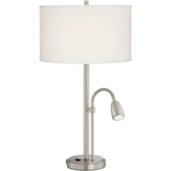 Possini Euro Design Traverse Modern Table Lamps Set Of 2 29 1/2" Tall Brushed Nickel With USB Charging Port LED Gooseneck White Drum Shade For Desk -Home Lighting GUEST 0ae46b85 fec0 4b22 8a4e 8d4b8c8aa4fd