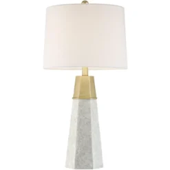 360 Lighting Julie Modern Table Lamps 27 1/2" Tall Set Of 2 Faux Marble Gold Tapered Column Fabric Drum Shade For Bedroom Living Room Bedside Office -Home Lighting GUEST 0aebe3bc 5223 4def b725 6216e306e528