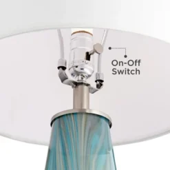 Possini Euro Design Jaime Coastal Table Lamp With Round White Marble Riser 26" High Blue Gray Drum Shade For Bedroom Living Room Office House Home -Home Lighting GUEST 0c1e88c5 ff7c 4a2c b8b4 990c3afc75b9