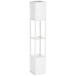 HOMCOM Modern Floor Lamp With Shelves & Dual Ambient Lighting, Tall Standing Lamp For Living Room, Bedroom, Fabric Lampshade, White -Home Lighting GUEST 0d802238 9b96 497e b701 e339a15525fd