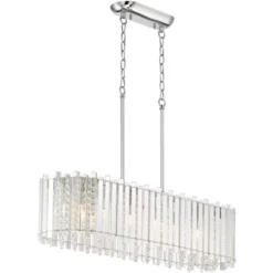 Possini Euro Design Mirabell Chrome Linear Island Pendant Chandelier 34" Wide Modern LED Clear Glass Crystal 6-Light Fixture For Dining Room Kitchen -Home Lighting GUEST 0db60cb6 a66c 4310 8746 b700815dd869