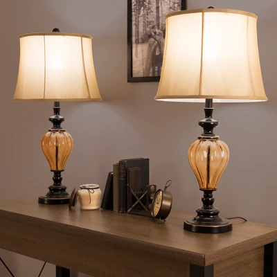 Table Lamps Amber Glass Set Of 2 (Includes LED Light Bulb) - Yorkshire Home 4 Table Lamps Amber Glass Set Of 2 (Includes LED Light Bulb) - Yorkshire Home - Image 2