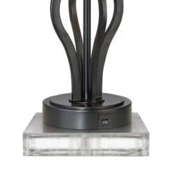 360 Lighting Heather Modern Table Lamps Set Of 2 With Square Risers 27 1/4" Tall Dark Iron USB Charging Port Burlap Drum Shade For Bedroom Living Room -Home Lighting GUEST 14fe9925 5c62 4be9 9db9 e5e48d89e286