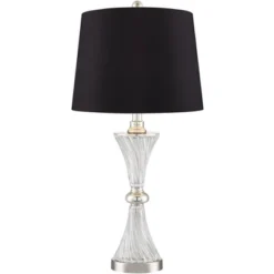 Regency Hill Luca Modern Table Lamps 25 1/2" High Set Of 2 Clear Glass With USB Charging Port Black Faux Silk Shade For Bedroom Living Room Home Desk -Home Lighting GUEST 15228fdd e477 4545 87f4 76cd1f2cd336