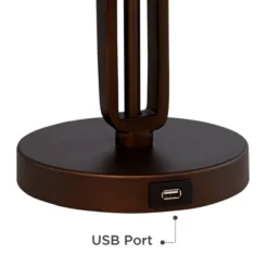 Franklin Iron Works Samuel Industrial Desk Lamp 20" High Rubbed Bronze With USB Charging Port Natural Mica Shade For Bedroom Living Room Bedside Desk -Home Lighting GUEST 16c0ab13 6345 4c5b ba91 d1157246bee9