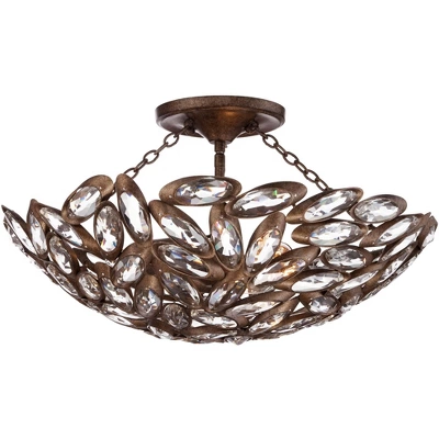 Franklin Iron Works Viera Rustic Ceiling Light Semi Flush Mount Fixture 20" Wide Bronze 3-Light Clear Cut Crystal Mosaic Bowl For Bedroom Living Room 4 Franklin Iron Works Viera Rustic Ceiling Light Semi Flush Mount Fixture 20" Wide Bronze 3-Light Clear Cut Crystal Mosaic Bowl For Bedroom Living Room - Image 2