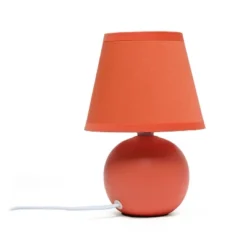 8.66" Petite Ceramic Orb Base Bedside Table Desk Lamp With Matching Tapered Drum Fabric Shade Orange - Creekwood Home -Home Lighting GUEST 19d4adc9 85dd 45bb 9843 d9216047d513