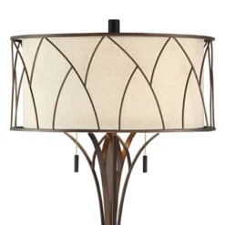 Franklin Iron Works Sydney Modern Mid Century Table Lamp 26" High Bronze With USB Charging Port Oatmeal Drum Shade For Bedroom Living Room Office Desk -Home Lighting GUEST 1a43ac71 976a 4520 8008 1594c984d1cd