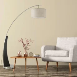 FC Design 71.5" Tall Drum Shade Arched Floor Lamp With Unique Black Wood Pole And Metal Base -Home Lighting GUEST 1b6d3959 36c5 452e 8be0 22e9daaeafcf