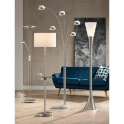 Possini Euro Design Piazza Modern Torchiere Floor Lamp 72 1/2" Tall Brushed Nickel Metal Frosted White Glass Shade For Living Room Bedroom Office Home -Home Lighting GUEST 1b82715a 7bee 4419 9af3 406a6342b315