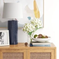 Linen Textured Ceramic Large Lamp Base Dark Blue - Threshold™