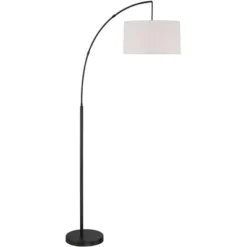 360 Lighting Cora Modern Arc Floor Lamp Standing 72" Tall Black Metal White Linen Drum Shade Decor For Living Room Reading Bedroom Office House Home -Home Lighting GUEST 223d7012 8ae6 4e00 b72f d98c4162d722