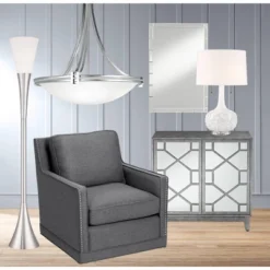 Possini Euro Design Piazza Modern Torchiere Floor Lamp 72 1/2" Tall Brushed Nickel Metal Frosted White Glass Shade For Living Room Bedroom Office Home -Home Lighting GUEST 229fc9d4 7fcd 4758 b959 0bc7020312f4