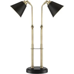 Possini Euro Design Sentry Modern Mid Century Desk Lamp 23" High Black Brass With USB Charging Port LED Adjustable Cone Shade For Bedroom Living Room -Home Lighting GUEST 23a902e2 1768 4a21 b4e8 f727be00628c