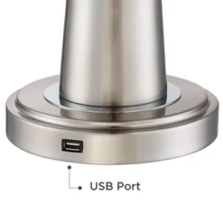 360 Lighting Karla Art Deco Style Table Lamps 25" High Set Of 2 Brushed Nickel With USB Charging Port And Table Top Dimmers White Fabric Drum For Desk -Home Lighting GUEST 23e5d086 cf02 42e8 a68f 508b548a38d1