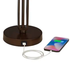 Franklin Iron Works Samuel Industrial Desk Lamp 20" High Rubbed Bronze With USB Charging Port Natural Mica Shade For Bedroom Living Room Bedside Desk -Home Lighting GUEST 246fcc53 8bd8 425c 987c 547c4f34158a