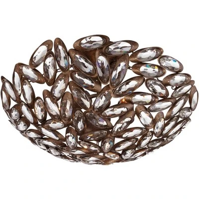 Franklin Iron Works Viera Rustic Ceiling Light Semi Flush Mount Fixture 20" Wide Bronze 3-Light Clear Cut Crystal Mosaic Bowl For Bedroom Living Room 5 Franklin Iron Works Viera Rustic Ceiling Light Semi Flush Mount Fixture 20" Wide Bronze 3-Light Clear Cut Crystal Mosaic Bowl For Bedroom Living Room - Image 3