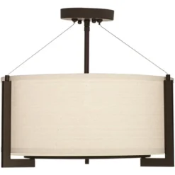 Possini Euro Design Stinson Modern Ceiling Light Semi Flush Mount Fixture 17 1/4" Wide Bronze 3-Light Linen Drum Shade For Bedroom Kitchen Living Room -Home Lighting GUEST 2b71da01 049e 492b 95b7 9d1db10f36e5