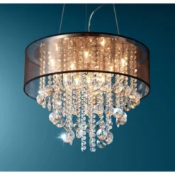 Possini Euro Design Bretton Brushed Nickel Chandelier 22" Wide Modern Clear Glass Crystal Black Sheer Shade 12-Light Fixture For Dining Room Kitchen -Home Lighting GUEST 2bdffecd 573f 47bb 8326 53a83e33fd10