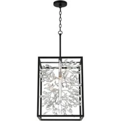 Possini Euro Design Black Silver Pendant Chandelier 15 1/4" Wide Modern Clear Crystal Flower Vine 4-Light Fixture For Dining Room House -Home Lighting GUEST 2c0ac3d2 f550 4e05 a701 cecb42c1b5ec