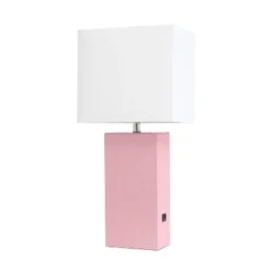 21" Lexington Leather Base Modern Home Decor Bedside Table Lamp With USB Charging Port And Fabric Shade - Lalia Home -Home Lighting GUEST 2c424fea 762a 4b9d bd20 7af77db42851