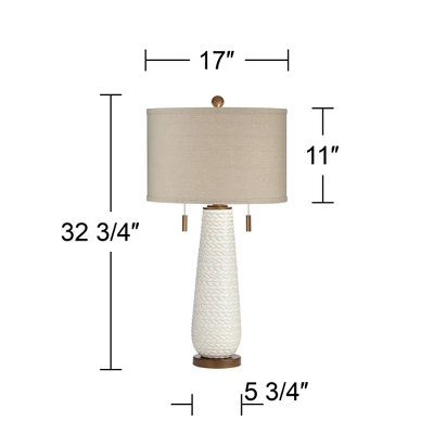 Possini Euro Design Kingston Modern Mid Century Table Lamp 32 3/4" Tall White Grooved Patterned Ceramic Taupe Drum Shade For Bedroom Living Room House 7 Possini Euro Design Kingston Modern Mid Century Table Lamp 32 3/4" Tall White Grooved Patterned Ceramic Taupe Drum Shade For Bedroom Living Room House - Image 5