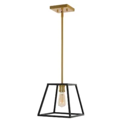 9.25" 1-Light Girard Farmhouse Industrial Iron LED Pendant Black/Brass Gold - JONATHAN Y -Home Lighting GUEST 2cf83c7f cde3 407f 941c ebd04a58f1dd