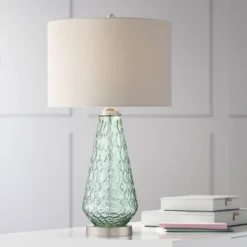 360 Lighting Julia 26 3/8" Tall Modern Coastal Table Lamps Set Of 2 Seafoam Green Glass Living Room Bedroom Bedside Nightstand House Off-White Shade -Home Lighting GUEST 2ea45395 f97c 424b 8103 509060c86929