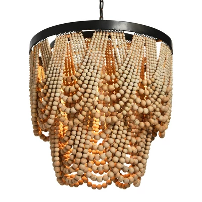 Metal Chandelier With Draped Wood Beads Light Beige - Storied Home 8 Metal Chandelier With Draped Wood Beads Light Beige - Storied Home - Image 6