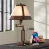 Franklin Iron Works Samuel Industrial Desk Lamp 21 1/4" High Bronze Swing Arm With USB Charging Port Natural Mica Shade For Bedroom Living Room House -Home Lighting GUEST 2f0d9db0 1088 4ac0 8183 80f7ffe22748