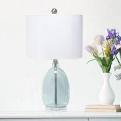 Glass Table Lamp With White Drum Shade Blue - Lalia Home -Home Lighting GUEST 35c767f9 5759 4894 868e 139a33c070d5
