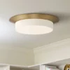 Possini Euro Design Melber Modern Ceiling Light Flush Mount Fixture 14" Wide Warm Brass Gold 3-Light Opal White Glass Shade For Bedroom Living Room -Home Lighting GUEST 360829f5 f3dd 4663 9c20 a2a5bf80edb4