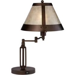 Franklin Iron Works Samuel Industrial Desk Lamp 21 1/4" High Bronze Swing Arm With USB Charging Port Natural Mica Shade For Bedroom Living Room House -Home Lighting GUEST 36731cd1 8d93 488e 9688 8812c808e997