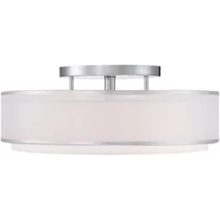 Possini Euro Design Modern Ceiling Lighting Semi Flush Mount Fixture 20" Wide Chrome 3-Light Sheer Outer Off White Inner Drum Shade For Bedroom House -Home Lighting GUEST 371bb737 03fa 4285 b6a2 498ffb003828