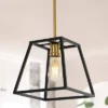 9.25" 1-Light Girard Farmhouse Industrial Iron LED Pendant Black/Brass Gold - JONATHAN Y