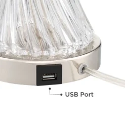 Regency Hill Luca Modern Table Lamps 25 1/2" High Set Of 2 Twisted Glass With USB Charging Port Oyster Shirred Shade For Bedroom Living Room Home Desk -Home Lighting GUEST 3a14f747 7c88 4af6 86bb 0b7347b6f7c6