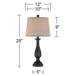 Regency Hill Ben Rustic Farmhouse Table Lamps 25" High Set Of 2 Dark Bronze Metal Beige Linen Drum Shade For Bedroom Living Room Bedside Nightstand -Home Lighting GUEST 3bd803d2 96e4 4ae3 8b67 8d881704b1ef