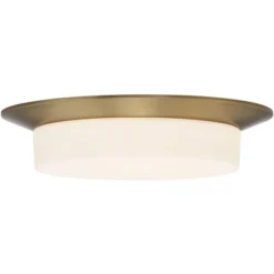 Possini Euro Design Melber Modern Ceiling Light Flush Mount Fixture 14" Wide Warm Brass Gold 3-Light Opal White Glass Shade For Bedroom Living Room -Home Lighting GUEST 3d28ca59 2a64 452e 9aeb 9fe7090909bc