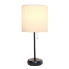 19.5" Bedside Power Outlet Base Metal Table Desk Lamp In Black With White Fabric Shade - Creekwood Home